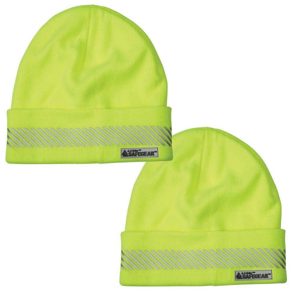 9182 SAFEGEAR Knit Winter Hat 2-pk. - Lime Green/Yellow, Acrylic, High